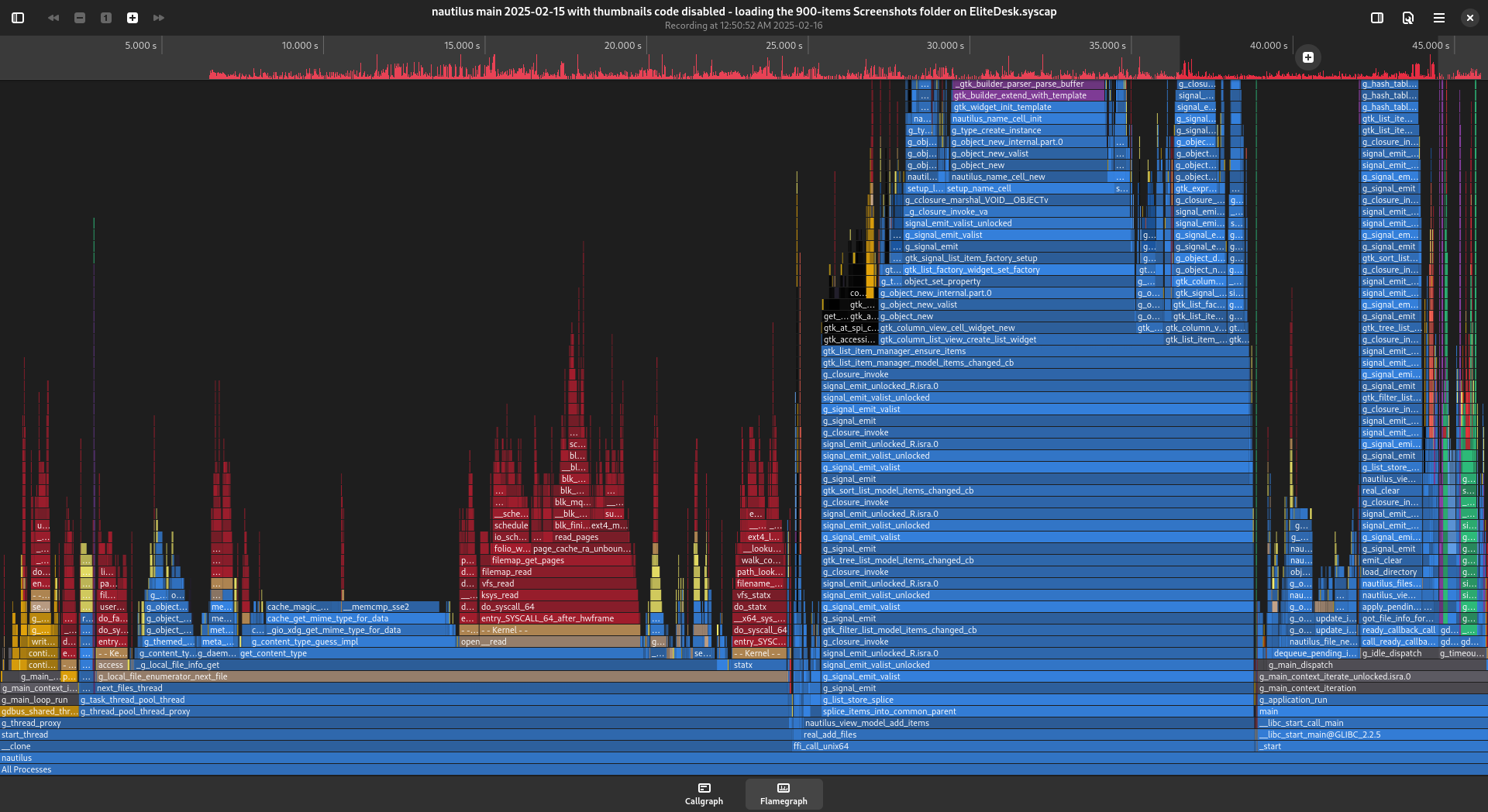 Screenshot of performance profile with flame graph